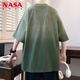 NASA XVVX渐变短袖T恤男夏季潮流港风宽松百搭复古五分袖衣服圆领休闲体恤 2601蓝色 L (约100~115斤可穿)