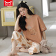 
Cat Man (MiiOW) pure cotton pajamas for women in summer short-sleeved cropped pants sports style loose and casual can be worn outside spring home clothing suit T-9854 (short suit) M (80-100Jin [Jin equals 0.5 kg])