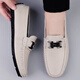 Light luxury trendy leather shoes for men 2025 new summer breathable soft sole business casual driving genuine leather beanie shoes 9930 meters white 41