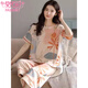 Modal Pyjamas für Frauen im Sommer kurzärmeligte Kumpelhosen reine Baumwolle losen niedlichen Cartoon All-Cotton-Sommer-Heimbekleidungsanzug Frauen Emerald Green 679 Cropped Hosen M Frauen-(80 ~ 95 Jin [Jin gleich 0,5 kg]))
