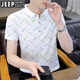 Jeep (Jeep) 2025 Sommer neues Polo-Hemd kurzärmelige Männer schlanker Revers halbärmelig T-Shirt Herren T-Shirt Plaid Top Men F9226 Khaki M.