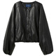 
Three Color 2025 Autumn New PU Imitation Leather Jacket Retro Leather Jacket Round Neck Loose Cardigan Simple M Classic Black M 160/84A