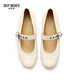 
DEEP BREATH Deep Breath Women's Shoes Genuine Leather Round Toe Flat Inner High-rise Belt Buckle Ballet Shoes Single Shoes AX11164 White 38