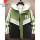 
Pierre cardin men's spring and autumn hooded work jacket letter printed jacket trendy brand jacket teenager outdoor charge suit 16852S black M