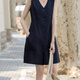 Demana [ropa literaria y artística] Summer Natural y suave Línea de algodón Cadena de bambú de tela en V butón de cuello en V de mujeres