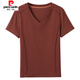 Pierre Cardin 2025 Neue Mode Casual V-Ausschnitt Pure. Baumwollschulter kurzärmeliges T-Shirt für Frauen im Sommer Korean New Lose Black Short Burgund (9855 Baumwolle) S 85-95jin [Jin entspricht 0,5 kg]