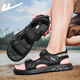 
Huili sandals men's shoes for summer breathable open-toe sandals Roman shoes black outside soft sole casual beach shoes all black 42