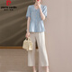 
Pier Cardin Mom Summer 2025 New Set Fashionable Middle-aged Women's Summer Short Sleeve Shirt Fashionable Wide Leg Pants Two-Pack Show 9435 Light Green Set L [Suggested 90-105Jin [Jin equals 0.5 kg]]