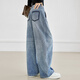 Дизайн диалога Sense Split Straight Jeans для женщин 2025 Осень Новая модная модная стирка Свободные тонкие повседневные брюки Джинсовая синяя 26