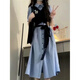 Booth sage [9742 people collect] New French style waist-hugging striped fake two-piece dress for girls mid-length dress fake two-piece dress [brand high quality] M
