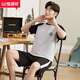 Hengyuanxiang plus fat plus size pajamas men's summer cotton short-sleeved shorts suit home clothes men's youth and middle-aged thin half-sleeved 9928 [H series men's short-sleeved shorts suit] L [Suggested 100-130 Jin [Jin equals 0.5 kg]]