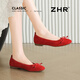 ZHR Single Schuhe für Frauen Sommer Bow Ballet Bohnen Schuhe französische flache Mund -Flach -Sohle -Schuhe für Frauen AH679 rot 36