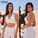 WISKII new style halterneck sports bra for women with chest padded sports vest for outer wear yoga wear fitness wear Pilates top for women ballet pink M