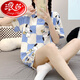 Langsha cotton pajamas for women short-sleeved cartoon round neck loose large size shorts student home clothes summer thin suit skin color 1047 puppy M