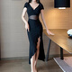 Usyk nightclub KTV Prinzessin Kleidung sexy niedrig geschnittenes Kleid Abendkleid Sauna Badespa Techniker Workwear 3883 Schwarz 2xl Empfohlen 125-135jin [Jin gleich 0,5 kg]