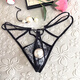 Perverted thong inserted into the anus, men's thong with hollow pouch, big beads, sexy underwear, lace temptation, low waist, black plus 4 cm