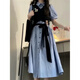 Booth sage [9742 people collect] New French style waist-hugging striped fake two-piece dress for girls mid-length dress fake two-piece dress [brand high quality] M