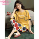 Modal Pyjamas für Frauen im Sommer kurzärmeligte Kumpelhosen reine Baumwolle losen niedlichen Cartoon All-Cotton-Sommer-Heimbekleidungsanzug Frauen Emerald Green 679 Cropped Hosen M Frauen-(80 ~ 95 Jin [Jin gleich 0,5 kg]))