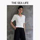 The Sea Life Strick kurzärmelig OU Hai All Life Temperament Kurzärmelige Pullover für Frauen 2025 Herbst V-Neck Schlanker Körper 15868 Schwarzer Magier S