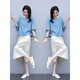 Hengyuanxiang cotton and linen dress for women loose 2025 summer new product casual age-reducing two-piece set temperament linen fashion suit white top + beige skirt S [80-105Jin[Jin equals 0.5 kg]]