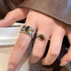 DUTRIEUX Retro Rad Flower Tiger Eye Stone Ring Women's Niche Design Open Autumn and Winter Index Finger Ring Women's Personality Valentine's Day Gift M1283 [Tiger Eye Wide Ring] other