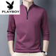 Playboy (PLAYBOY) pure cotton long-sleeved T-shirt men's casual thin T-shirt top summer spring autumn winter middle-aged men's stand-up collar bottoming long-sleeved 6625 dark blue thin section L 170 recommended 120-140 Jin Jin equals 0.5 kg