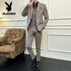 Playboy (PLAYBOY) suit men's three-piece casual large size suit jacket slim Italian formal groom handsome wedding dress white suit + trousers + vest 7XL