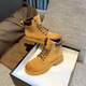 Planaling Martin Boots Chaussures pour femmes en cuir grosses bottes jaunes épaisses Sole Toe rond Talon épais Top haut à lacets Casual Versatile Fashion Classic Style Geuthe Super Cuir gros Bottes jaunes 6 trous 36