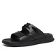 DIFANPU INTERNATIONAL LUXURY MANSA Men's Shoes High-End Men's Outer Wear Slippers versátiles Versátiles de desgaste de ropa resistente a la playa Flip-Flops de cuero Negro [Caja de regalo de marca] 41