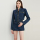DPLAY2025 autumn retro commuter dark denim blue round neck washed fabric long-sleeved denim short suit dark denim blue S