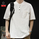 Kazuki Kuraishi Trendy Brand hübsches Polo-Shirt Herren 2025 Sommer Solid Color Retro Henry Casual halbärmelige Männer Top Black XL