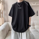 7 high-quality American striped sports T-shirts for men in summer trendy brands, high street handsome short-sleeved teen loose casual half-sleeved tops CQS-1504 gray XL