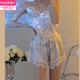 Pajamas de seda de hielo modales para mujeres en verano puro y sexy pintura de tinta pantalones cortos de suspensión de tinta se puede usar afuera de 6625# start shorts m [recomendado 80-100Jin [Jin iguala 0.5 kg]]]