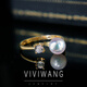 Yuansi VIVI Japanese Akoya seawater pearl ring diamond 18k gold thickened opening adjustable bull head gold model 9-11 ring 7-7.5mm