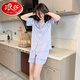 Langsha 2025 neuer Frühlings- und Sommer-Pyjama für Frauen kurzärmelige Shorts Strickjacke Feste Farbe Einfacher Seiden-Heimkleidung Set Außerhalb YX-3937 Tulpen