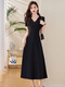 NOSSKISS luxury high-end brand chiffon dress for women 2025 summer new slim waist-hugging and slimming age-reducing belly-covering skirt Black M