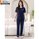 Pyjamas modal pour les femmes en été coton pur pur manches courtes minces 2025 Nouveau coton décontracté d'été peut être porté à l'extérieur pantalon vêtements de maison 7374 Green Green Stretless Pad M 80-100jin [Jin est égal à 0,5 kg]