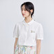 
InMAN (INMAN) pure cotton literary embroidered short-sleeved white shirt for women 2025 summer comfortable and versatile commuter lapel shirt top Pearl white M