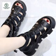 Woodpecker leather Roman heightened sandals for women in summer 2025 new fashionable sponge cake thick-soled fish-mouth shoes non-slip hollow black 35
