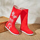 Geufan 9859 Menschen sammeln Hanfu Frauenseife Stiefel Alte Kostümstiefel für Frauen in der inneren Höhe der Frauen in der inneren Höhe Cos ERECT SHOUS ANCEILE STYLE High-Tube-Stiefel bestickte Stiefel bestickte weiße Stiefel 38
