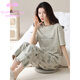 Victoria's Style Cotton Ladies Pyjamas Set Summer Summer Pure Cotton Kurzärmel-Cartoonhose Koreanische Kleidung im koreanischen Stil kann draußen im Sommer Y9712 m getragen werden (empfohlen 75-95jin [Jin gleich 0,5 kg]))