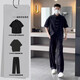 Woodpecker (Tucano) Nouveau bouton d'avion chinois chemise à manches courtes pantalon drapé pour hommes en été porte un ensemble complet de vêtements de fiançailles vêtements blancs + t-shirt noir + pantalon noir trois pièces xl [125-140jin [Jin est égal à 0,5 kg]]]