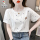 Woodpecker pure cotton loose printed T-shirt for women's trendy summer new versatile T-shirt top 1396# white S suitable for 80-99Jin [Jin equals 0.5 kg]