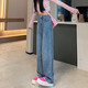 Retro Loose Wide-Bein-Jeans für Frauen 2025 Frühlings- und Sommer-Taschenschattenfarbe High-End-Casual Haos Nr. 9903 Nostalgic Blue Regular M (Empfohlen 95-110jin [Jin ist gleich 0,5 kg])