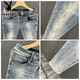 Playboy (Playboy) zerrissen Jeans Herrenmarke 2025 Sommer Dünn Schlanker Fit Small Feet Elastic und gutaussehende vielseitige, lässige neun-Punkte-Hosen 9759 Retro Blue 28