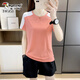 Woodpecker Sports Set Ice Silk Drying Drying Sèche à manches courtes Femme 2025 Été Nouveau Running Yoga Costume Shorts en deux pièces de l'âge moyen et des jeunes rose (Short à manches + shorts) M (adapté à 85-100jin [Jin est égal à 0,5 kg]))