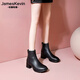 James Kevin Brand Französisch Dicke Ferse Chelsea-Stiefel 2024 Herbst und Winter Neue Frauenstiefel mit mittlerer Übersicht und Samt- und Design-Sensing-Nacktstiefel für Frauen Brown Single Layer 34 220mm