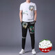 JEEP SPIRIT casual suit men's summer short-sleeved mulberry silkworm ice silk handsome match with Korean style fashion print trend 9227 black 3XL 185
