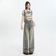 Yan Rui nostalgic blue fur edge wide-leg jeans for women in summer 2025 high waist draping loose slimming straight mopping floor Nostalgic blue [extended 163cm or more] TH1048 M