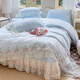 Fu丨Anna French light luxury princess style cotton four-piece set 2025 new chiffon lace embroidered quilt cover Huali-Baby Blue bed sheet style 1.8m bed cover four-piece quilt cover 200*2